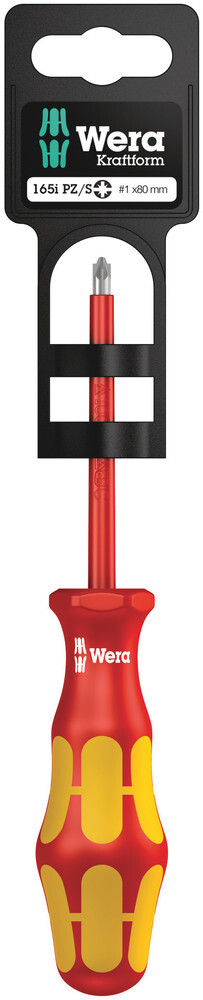 Wera 100021, 165 i PZ/S SB VDE Insulated screwdriver (Pozidriv/slotted), #1x80mm