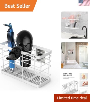 Elegant Wall-Mounted Hair Dryer Holder & Organizer - Easy Adhesive Install