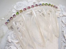 Rhodium Plated multi-color Swarovski Elements French Comb for Fine Hair RARE