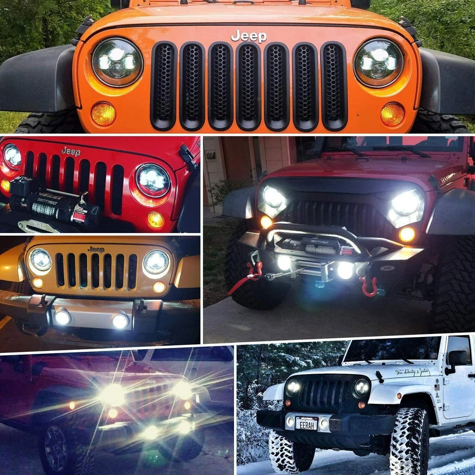 For Jeep Wrangler JK JKU 07-17 Combo 7" LED Headlights Fog Turn Tail Lights Kits - Image 3 of 4