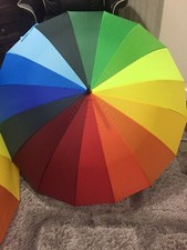 Large & Bright Multi-coloured Rainbow Golf Umbrella 16 Panel AUTO Wedding STRONG