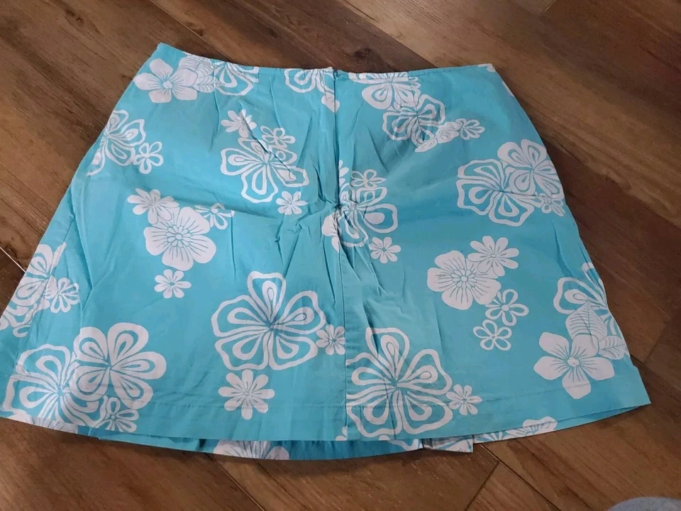 Falda corta de hibisco floral azul elástico ciervo blanco talla 16 Foto 3 de 4
