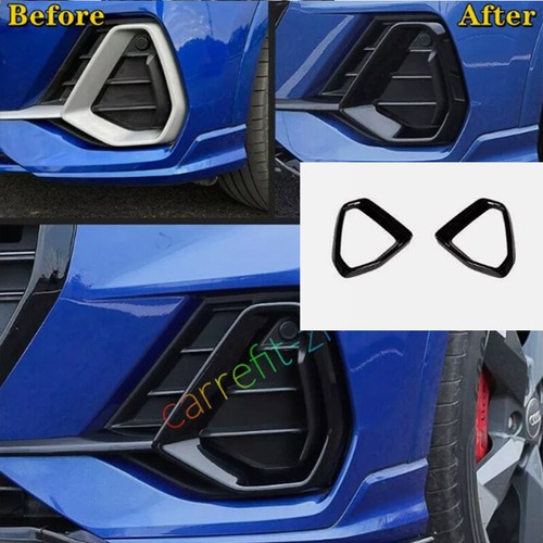Fit For Audi Q3 S line 2019-2024 Glossy Black Front Fog Lamp Light Frame Trim 2X