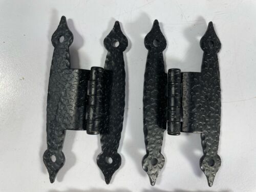 Paar gehämmerte schwarze koloniale H-Stil SCHARNIERE für 3/8" Offset-Schranktüren Neu - Bild 2 von 6