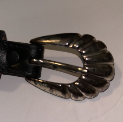 Justin Vintage Black White Leather Belt Aztec Conchos Sz 26  display picture 2