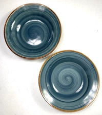 Pacific by Thomson Pottery Large Rim Soup Bowl Set of 2 - Blue Swirl- Dishwasher