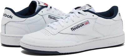 Man Reebok Club Tennis Shoes Casual Fashion Shoe AR0457 White/Navy Brand New