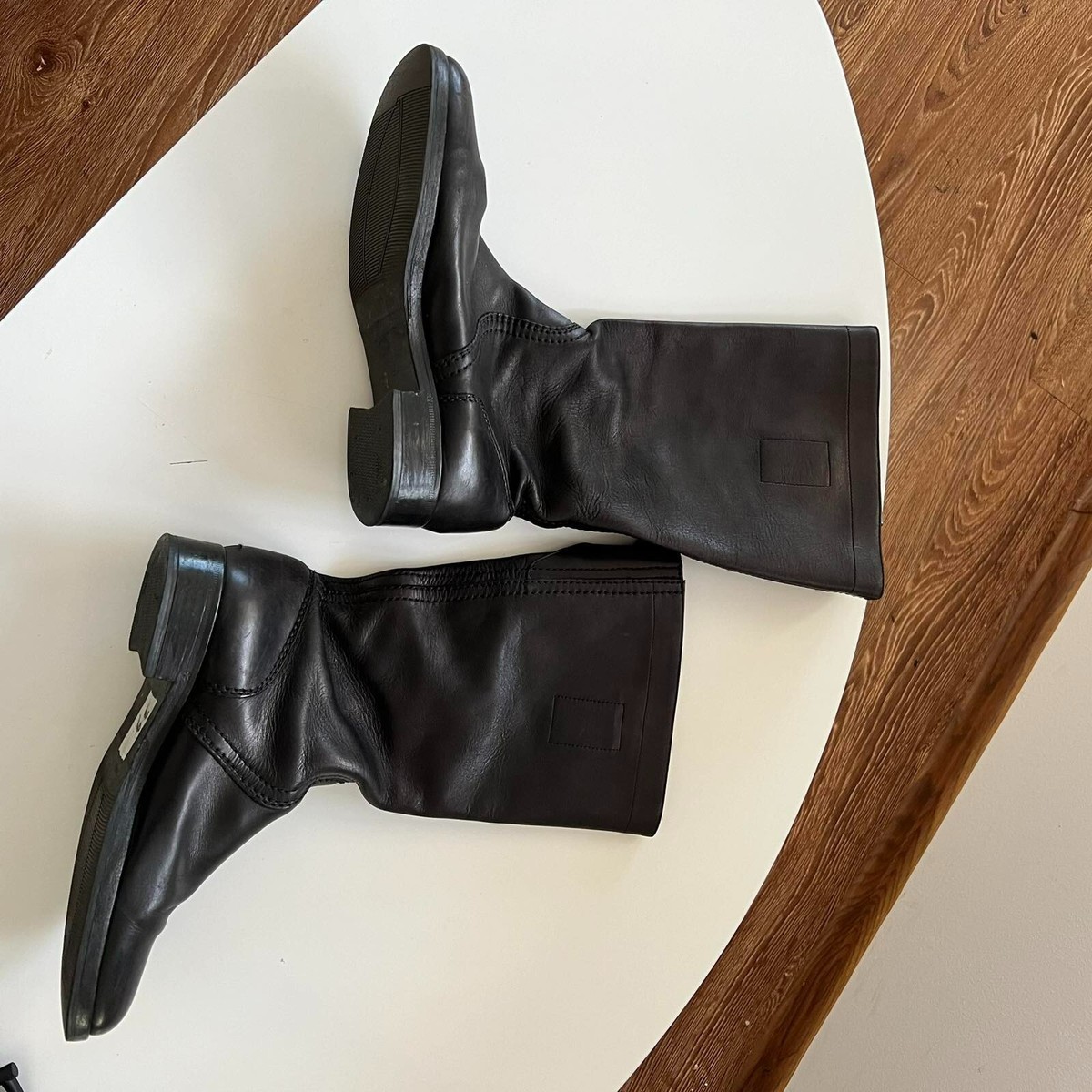 New Jil Sander Knee Moto Flat Boots Black Leather Buckle