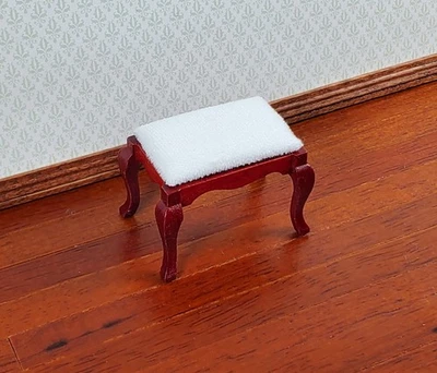 STREETS AHEAD Dollhouse Vanity Stool Bench Mahogany Finish Fabric Seat 1:12 Scale Furniture