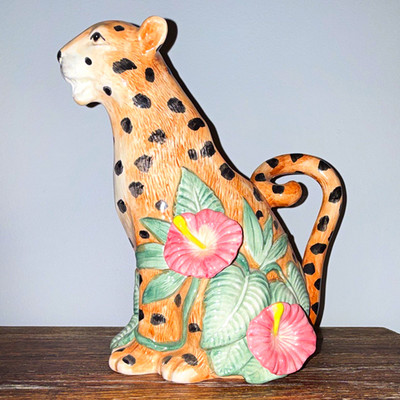 1992 Fitz & Floyd ''Serengeti'' (or Exotic Jungle) Collection Leopard Pitcher 