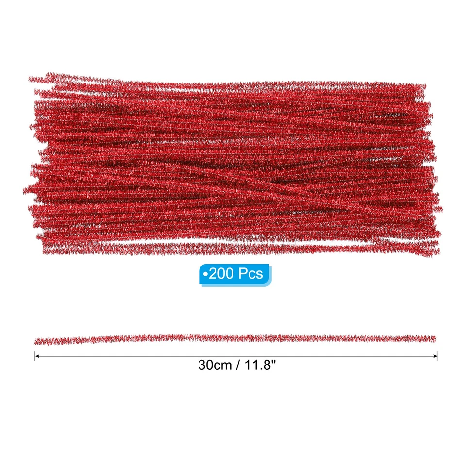 30cm Pfeifenreiniger Chenille-Stiel, 200 Stück Glitzernde Flauschige Sticks, Rot - Bild 2 von 4
