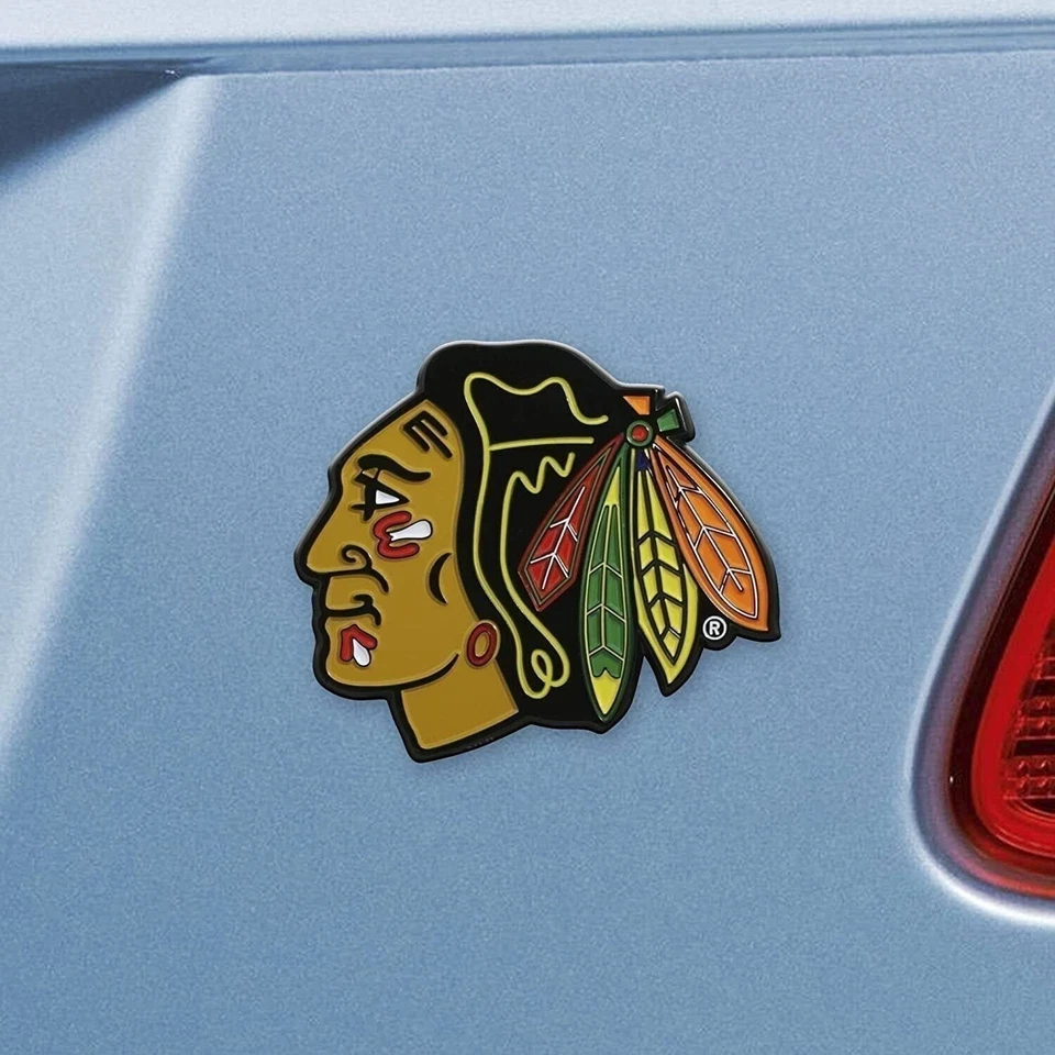Calcomanía emblema automático cromada color metal macizo premium Chicago Blackhawks Foto 2 de 2
