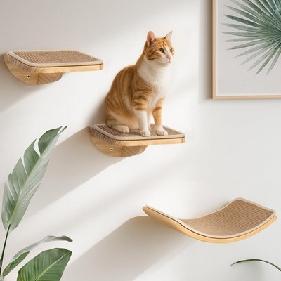 Cat Window Perches, Curved Cat Wall Sisal Mat Bed and 2 Floating Wall Steps, Wal