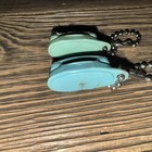 Vintage 1950s Red Tin Toy Phone + Turquoise Princess Keychains Pair Retro Lot 3! — photo 3