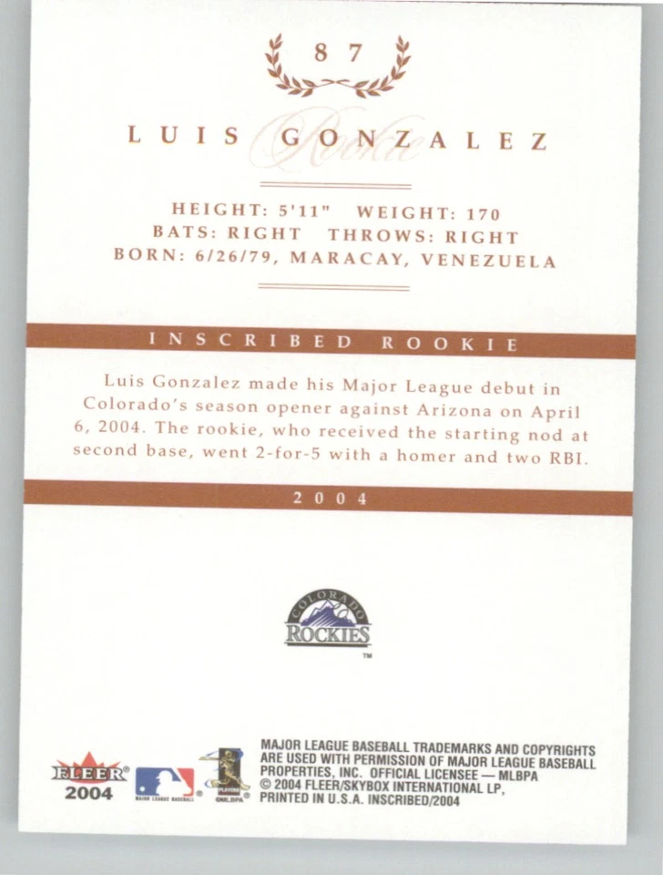 2004 Fleer InScribed #87 Luis Gonzalez #/750 - Image 2 of 2