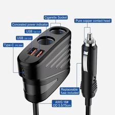 Car Charger 120W 2-Way Cigarette Lighter Splitter 12V Power Adapter Socket Exten