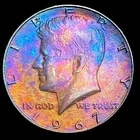 Kennedy Half Dollar 1967 40% Silver Monster Rainbow Toning AU