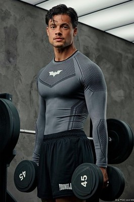 YOUNGLA 8004 Batman Compression Longsleeves in Dark Grey - Size