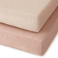 Unnivoll Muslin Pack and Play Sheets Fitted, 100 Cotton Mini Crib Sheets 2-Pack