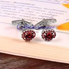 Natural Garnet  Ruby Gemstones 925 Sterling Silver Cufflinks For Men's 7982