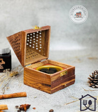 Pyramid Wooden Incense Burner Holder Box Natural Wood Oud Bakhoor Cleanse Decor