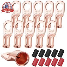 XHF 10PCS 4 AWG-3/8 Heavy Duty Battery Lugs with 3:1 Heat Shrink Tubing UL Liste