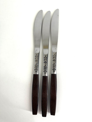 Set of 3 Interpur INR2 Stainless Dinner Knife Brown Handle MCM Japan