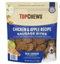 Top Chews Chicken & Apple Sausage Bites, Proudly Made in USA, Net Weight. 2.5