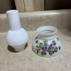 Vtg Mini Milk White Glass Chimney  Floral Hurricane Shade Oil lamp 3 5/8” Fitter