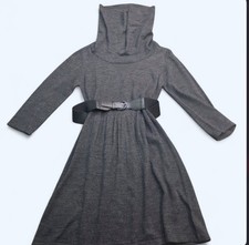 AB Studio Size medium dark grey cowl neck sweater dress with stretch belt EUC