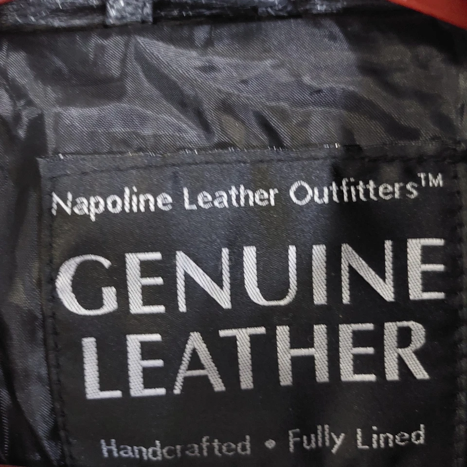 Chaqueta de cuero genuino Napoline para hombre abrigo de motocicleta estilo motociclista vintage talla L Foto 2 de 4