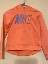 Nike Girl's Therma Graphic 1/4 Zip Pullover Hoodie Coral Pink Orange Size Large