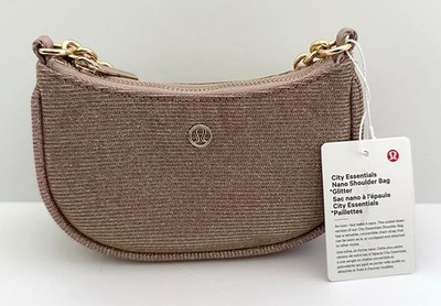 NWT NEW LULULEMON CITY ESSENTIALS NANO SHOULDER BAG PINK ROSE GOLD GLITTER POUCH
