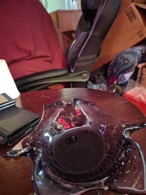 Vint A ge Murano Bullicante Art Glass Ashtray N amethyst N purple Hue A nd A...