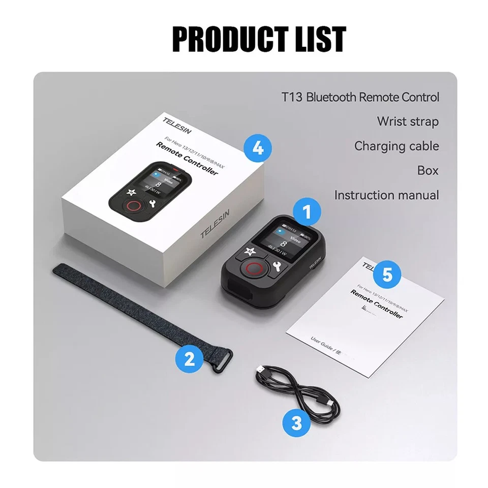 60M Kabellos Bluetooth Fernbedienung für GoPro Hero 13/12/11/10/9/MAX Kamera - Bild 3 von 4