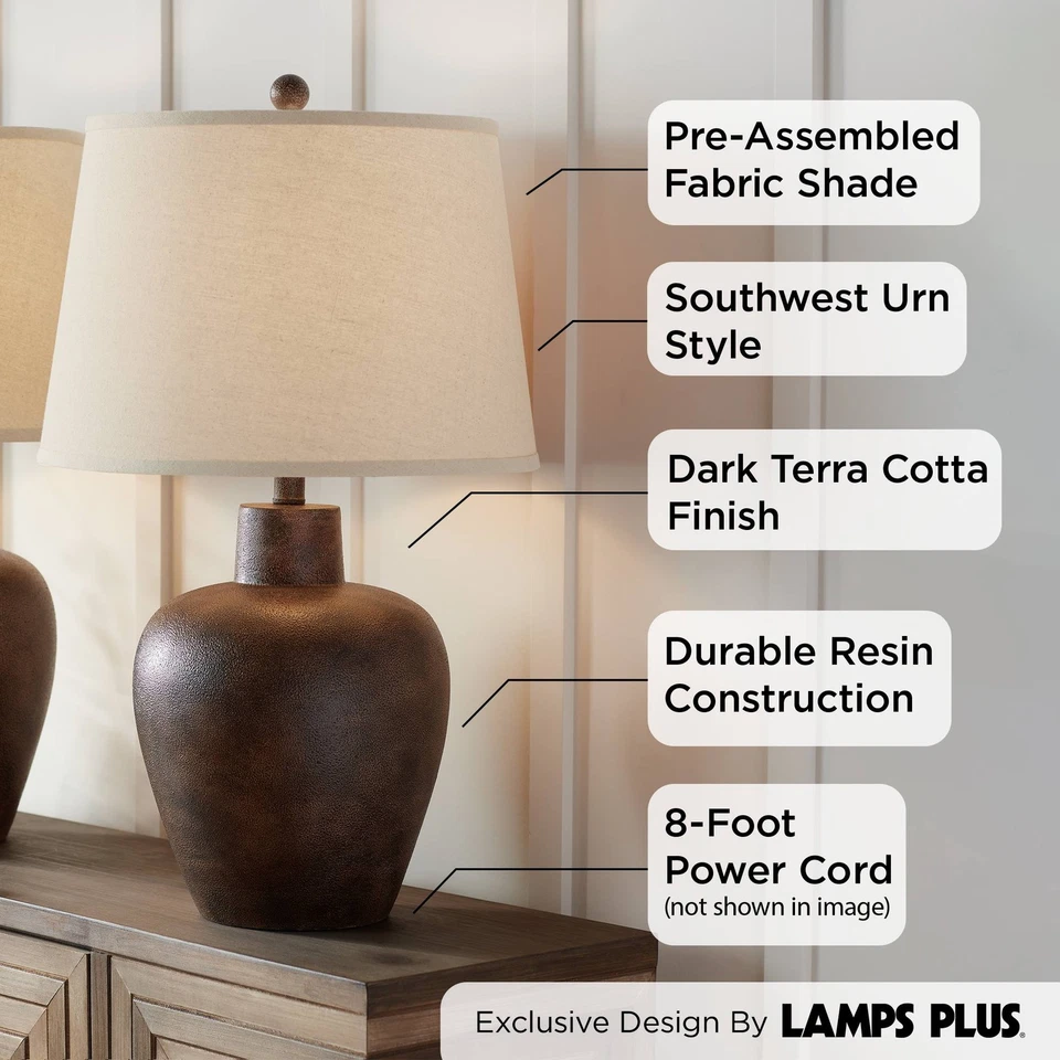 Juego de 2 lámparas de mesa de campo rústicas Glenn de 27" de alto para dormitorio de terracota oscura Foto 3 de 4