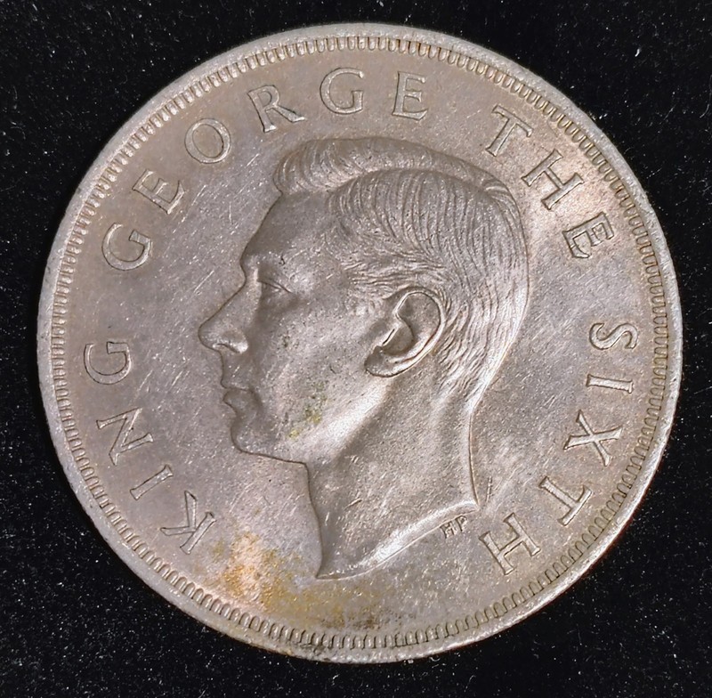 1949 New Zealand King George VI Fern Plant UK Vintage Silver Crown I75176 Fine