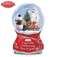 Bradford Exchange Rudolph The Red-Nosed Reindeer Musical Glitter Globe NIB