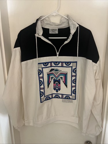 Cotton Fitz Size L 1/4 Zip Pullover Southwest Vintage Aztec Made In USA