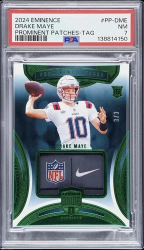 2024 Panini Eminence Drake Maye Prominent Patches Laundry Tags /3 PSA 7 ROOKIE
