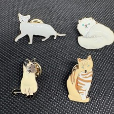 Lot Of 4 Cat Enamel Pins Kitty Whimsical Cute Fun