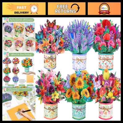 6 Pack 3D Flower Pop Up Greeting Cards - Perfect for Mother's Day, Birthdays, An