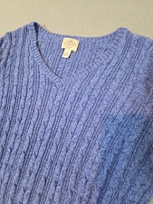 St Johns Bay Cable Knit Sweater Size M Heathered Blue Crewneck Preppy Classic
