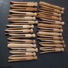 Lot Of 25 Assorted Vintage/ Antique  Wooden Clothes Pins Rounded Flat Wood 4" — photo 1