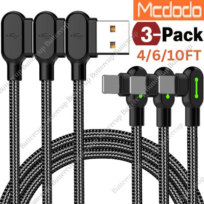3 Pack Mcdodo 90 Degree Elbow USB Cable Charger Cord For iPhone XR 11 12 13 14 8