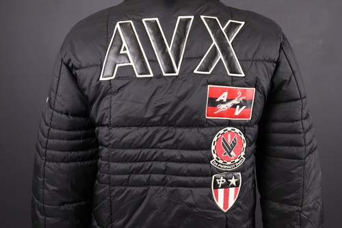AVIREX Black Full Zip Hooded Patched Quilted Puffer Jacket Size L - Picture 12 of 19