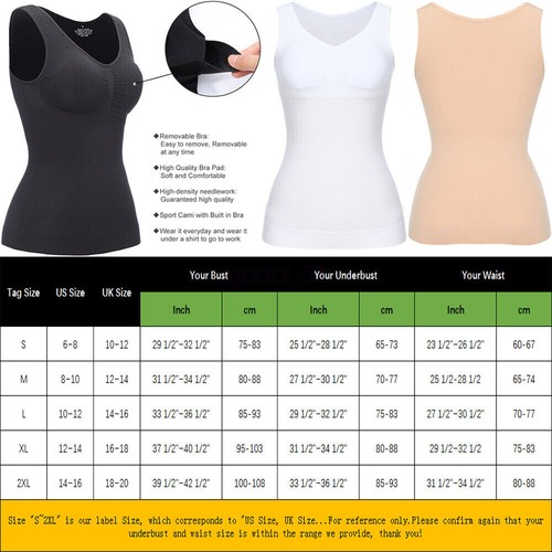 NEW Women Camisole with Built-in Bra Tank Tops Basic Vest Undershirt Shapewear - Picture 3 of 20