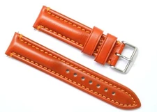 20mm Orange Leather Replacement Padded Men Watch Band Silver Stainless Buckle