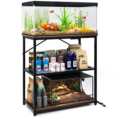 10-37Gallon Wood Aquarium Stand with Charging Station Adjustable Fish Tank Stand