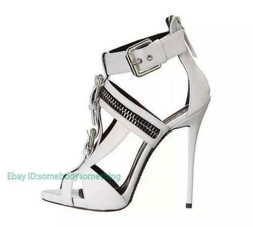 Damen Mode sexy Schnalle Riemen Reißverschlüsse hoher Absatz Sandalen Partyschuhe Mond - Bild 2 von 12